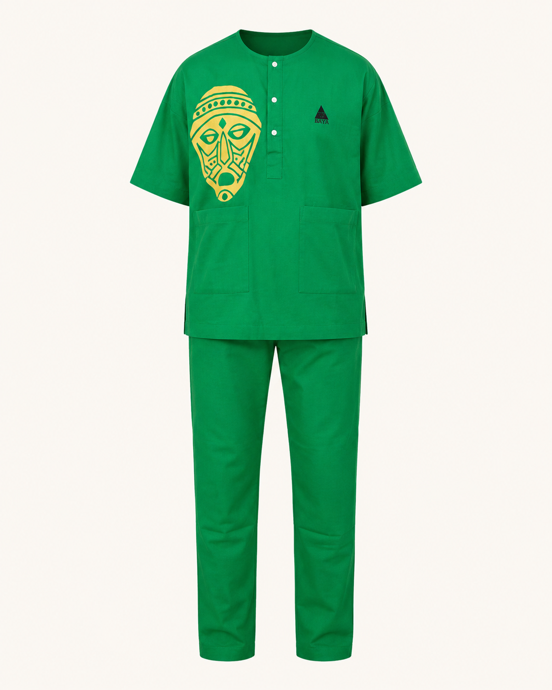 Ensemble vert BAYA avec motif masque jaune